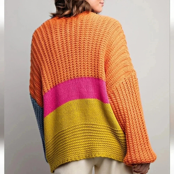 New! Easel Colorblock Chunky Knit Sweater Cardigan M - Picture 5 of 6